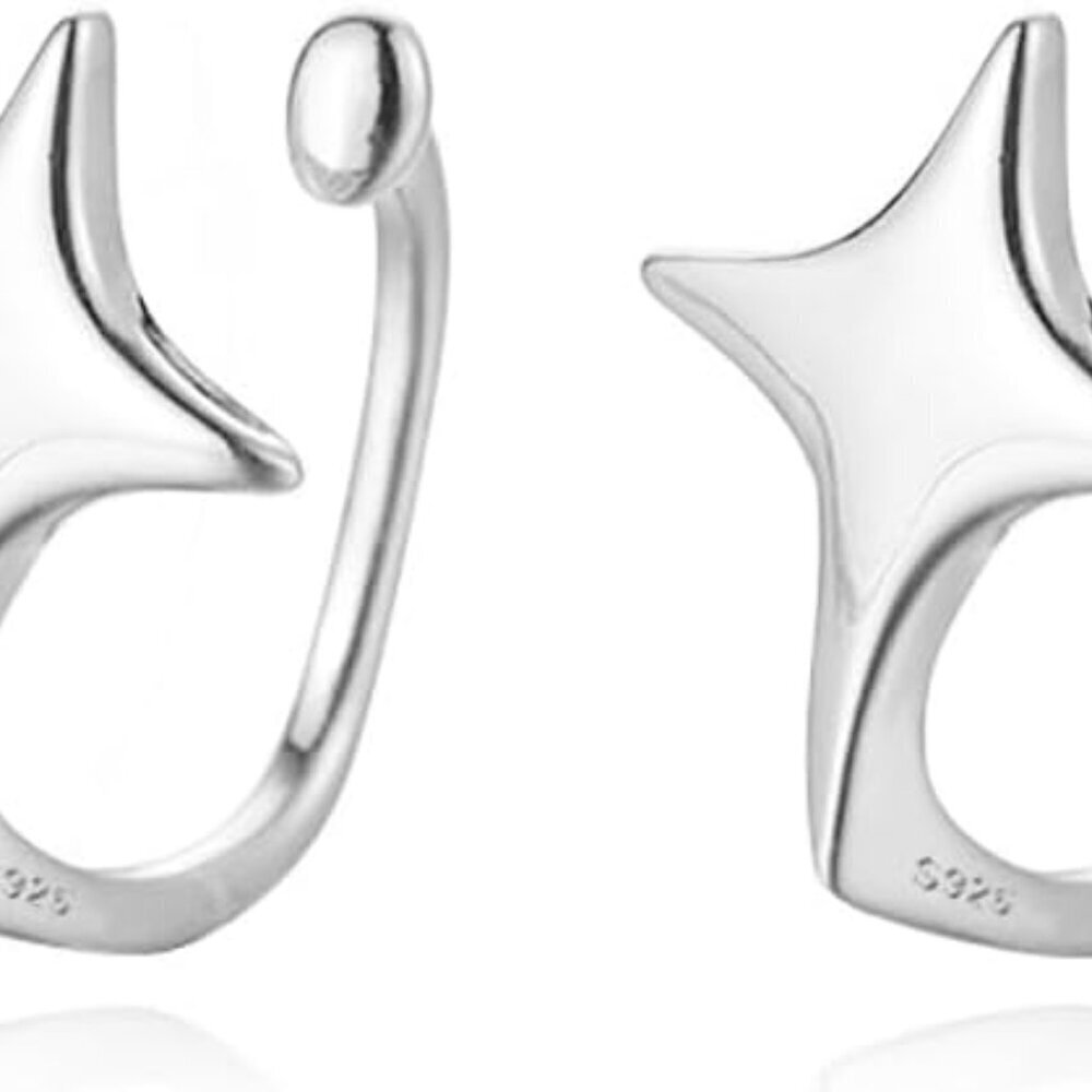 Sterling Silver Star Cuff Earrings Clip On No Piercing Womens Teens Gifts